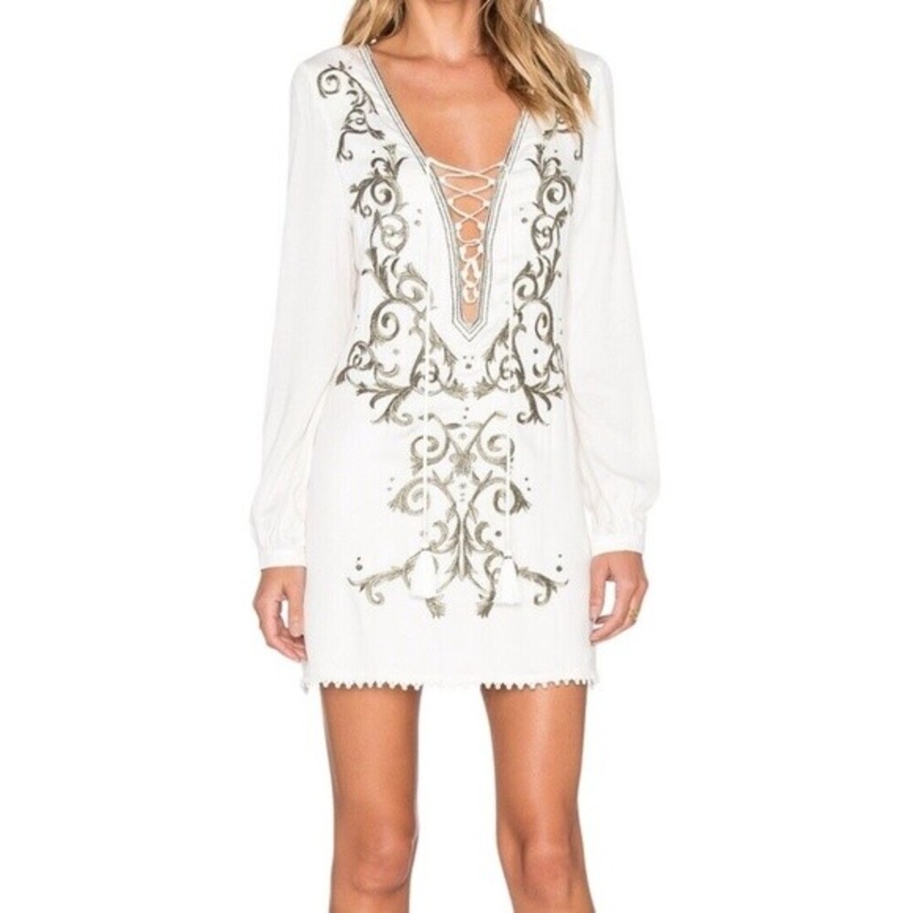 The Jetset Diaries White Embroidered Dynasty Tunic Dress | Size S